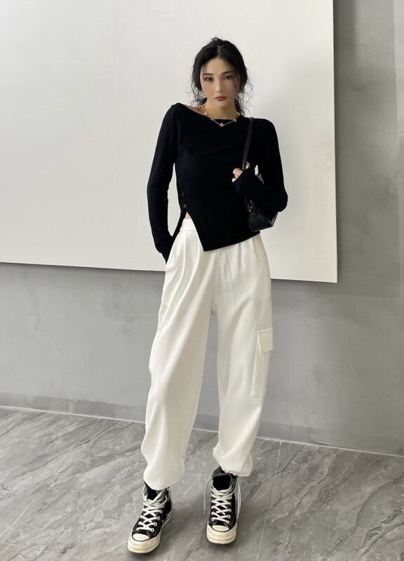 [QQ shop] Korean versatile pocket calibrated casual pants 9707-1# ozq