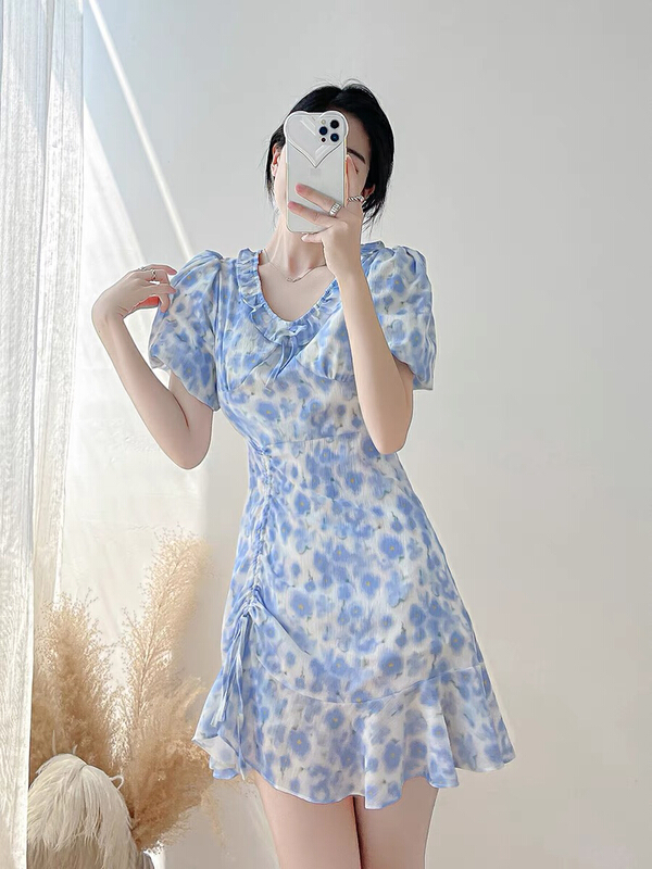 goods in stock! [Huaxi] floral side drawstring dress 8988# PCZ
