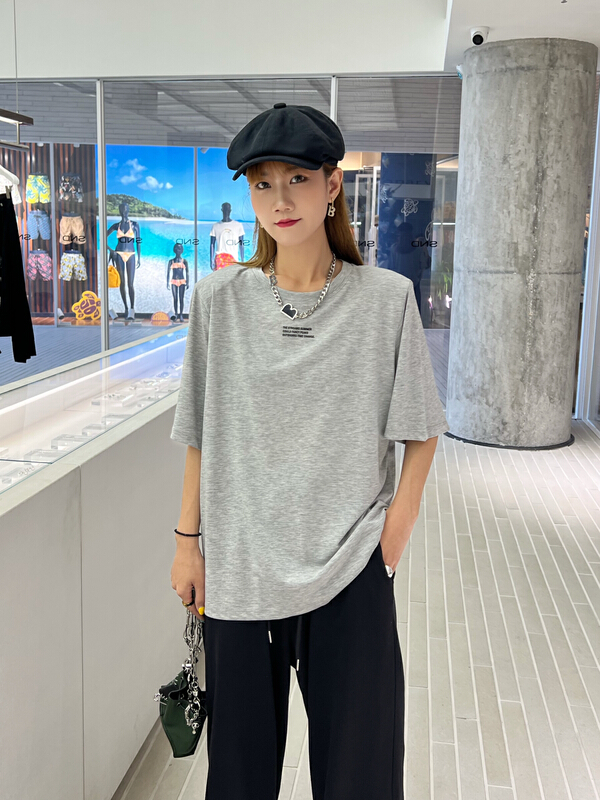 [Yuanxi] versatile shoulder pad simple short sleeve T-shirt 7050# LSL