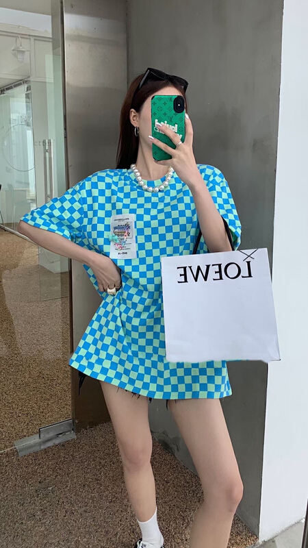 goods in stock! New in early summer! [wlady] Korean checkerboard fashion short sleeve T-shirt 293# WTT