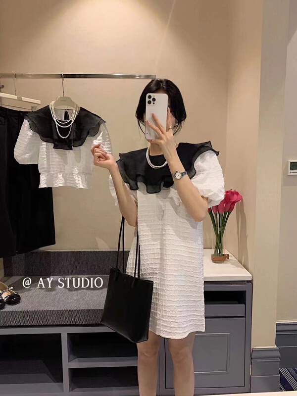 [AOT] temperament Ruffle bubble sleeve dress 5306# XYY