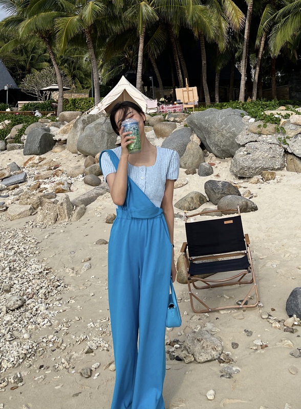 New year in early spring! Buyer recommendation! [Vivian] casual design straight tube loose wide leg suspender pants (excluding matching) 90035# zxx