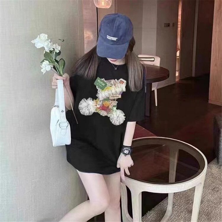 [QIANJIAO] heavy industry cartoon loose medium long short sleeve T-shirt 6879# PCZ