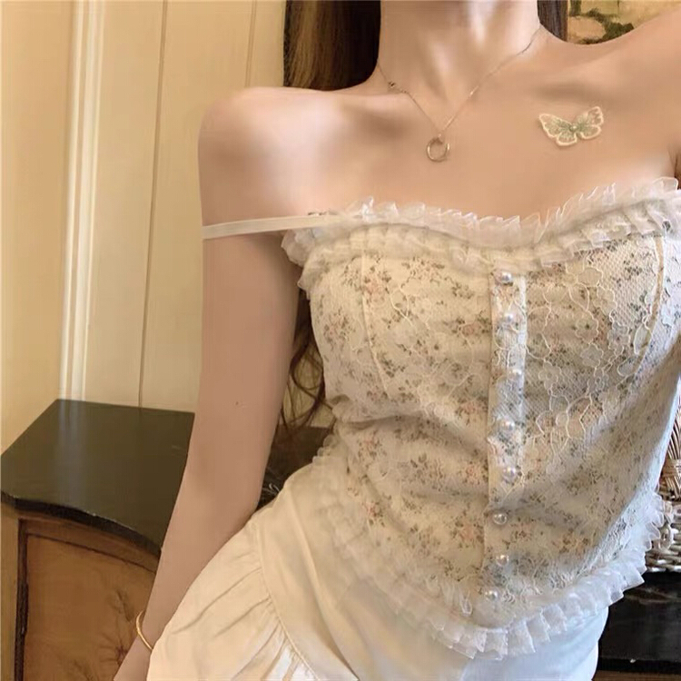 [fat woman's family] lace stitching, niche slim sexy hot girl vest 1996# HBx