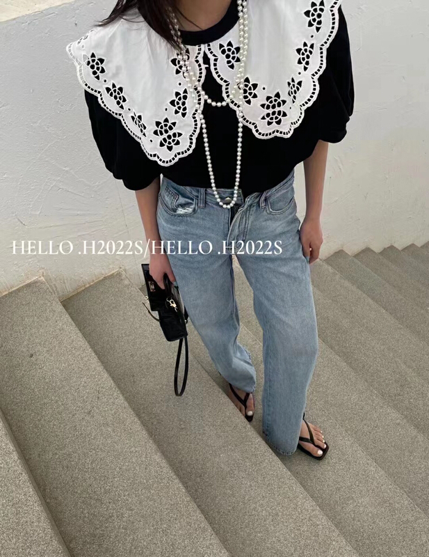 New in early summer! [mi ni] flounce stitched hollow out blouse 2716# PCZ
