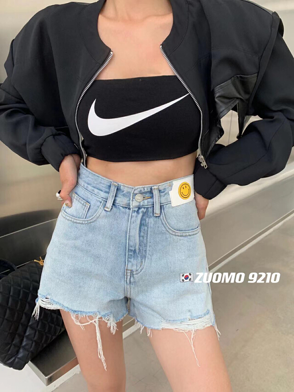 [zuomo Zuo Mo] high waist wear design versatile denim shorts 9210# XJ