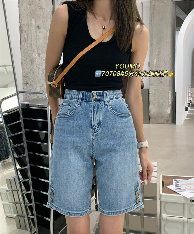 [suxinlan] Korean simple and slim denim shorts 70708 blue-70708-1 black # LSL