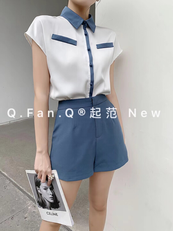 [style] temperament color blocking Slim Fit Shirt 7199# JJ