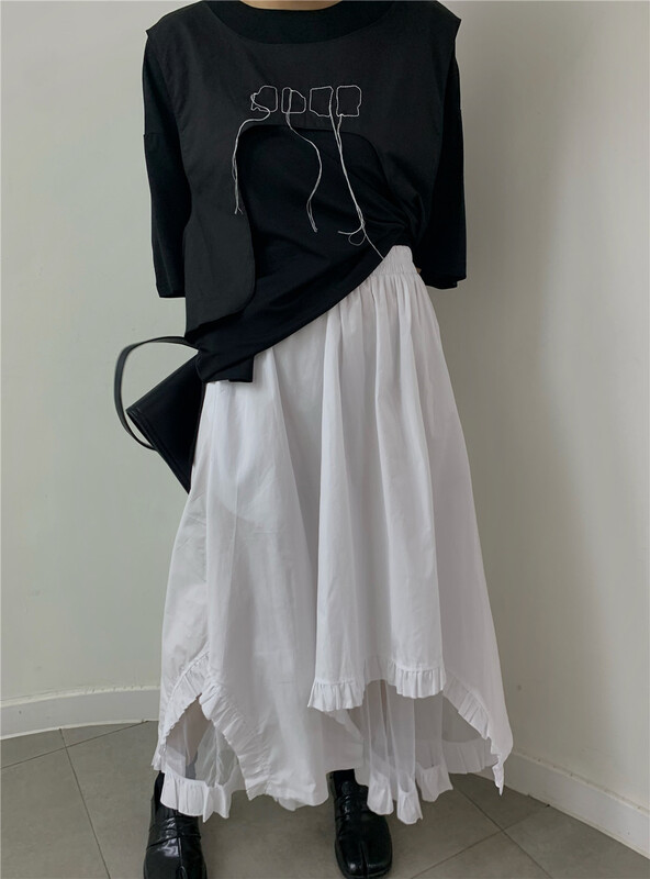 goods in stock! [YST] Korean version irregular stitched mesh loose skirt 10194# XJ