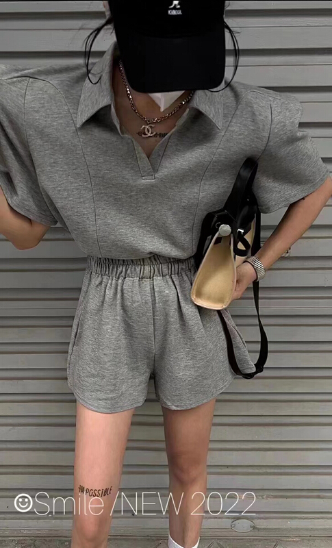 [et] bubble sleeve fashion short sleeve T-shirt + loose and comfortable casual pants set 5823# PCZ