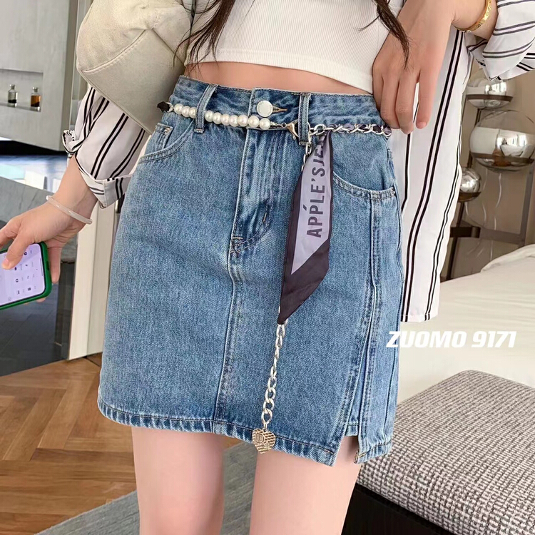 goods in stock! New year in early spring! [zuomo zomo] Korean fashion trend slim skirt (with waist rope) 9171 blue 9171-1 black # XJ