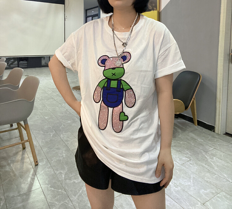 [Qijia +] Korean bear hot drill versatile short sleeve T-shirt 7320# zyh