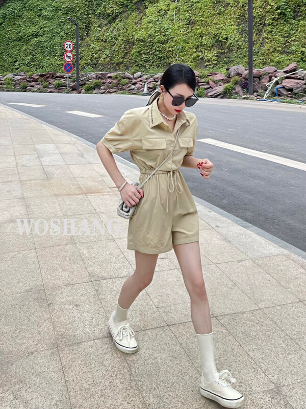 [woshang woshang] woshang tooling is thin, high waist and wide leg Jumpsuit (with drawcord) 0742# XYJ