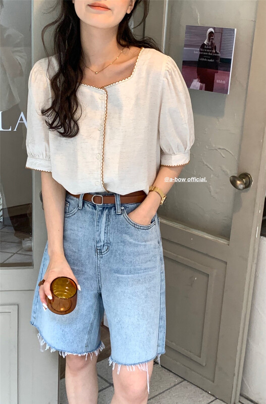 [a-bow studio] artistic style short breasted blouse 15180# zjy