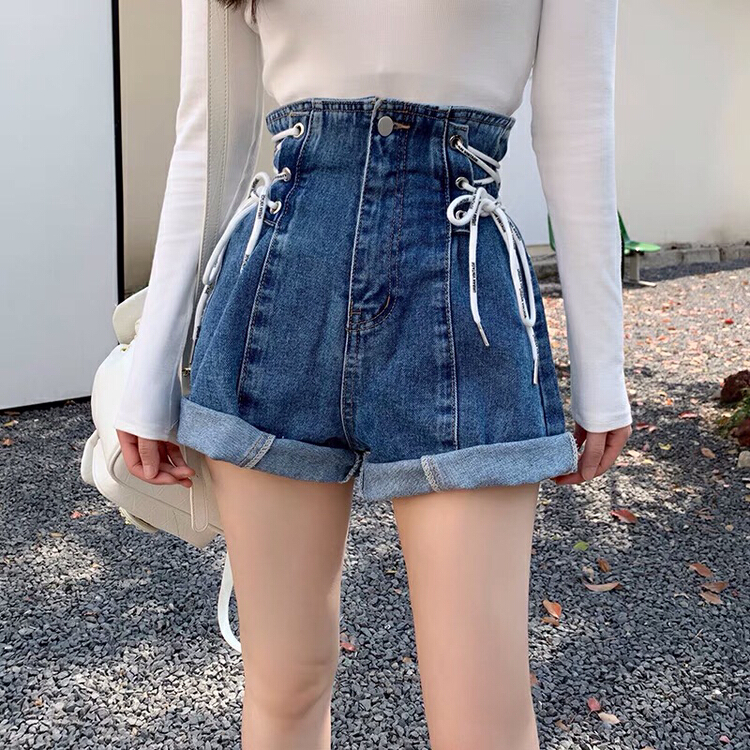 New in early summer! [Danling] crimped Spice Girl drawstring denim shorts 0997# PCZ