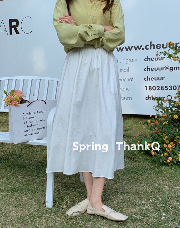 [thankq] Korean elastic waist medium length skirt 22067# ZSY