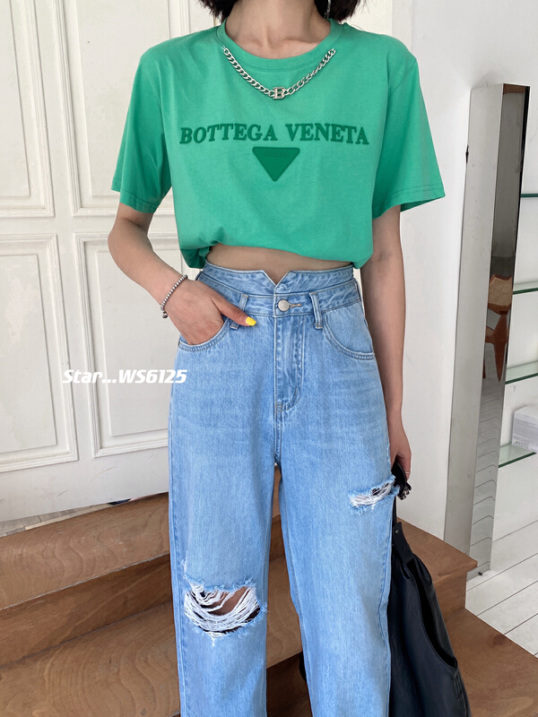[star] Korean loose and perforated casual jeans ws6125# CLS