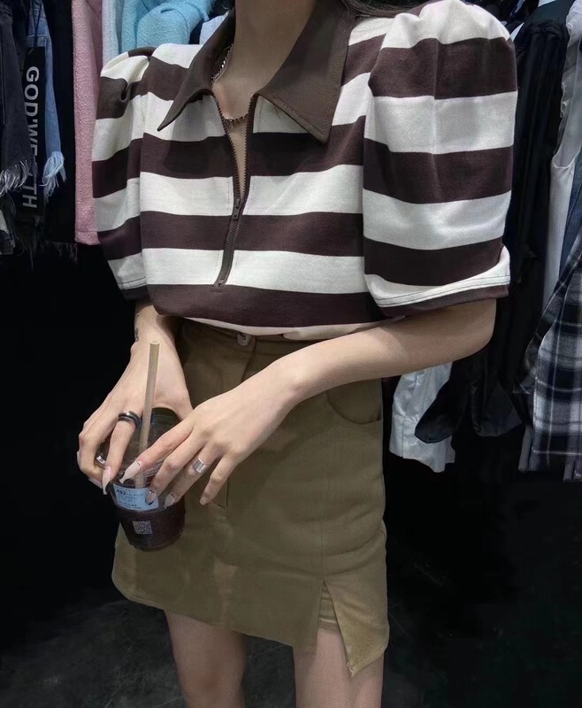 [Yan Zhen] stripe aging fashion short sleeve T-shirt 98879# PCZ