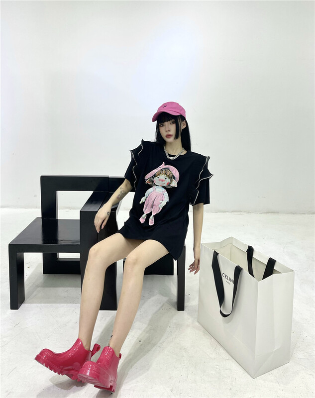 [3 + 2] Korean cartoon nail pearl wood ear design Short Sleeve T-shirt 3240# WPL