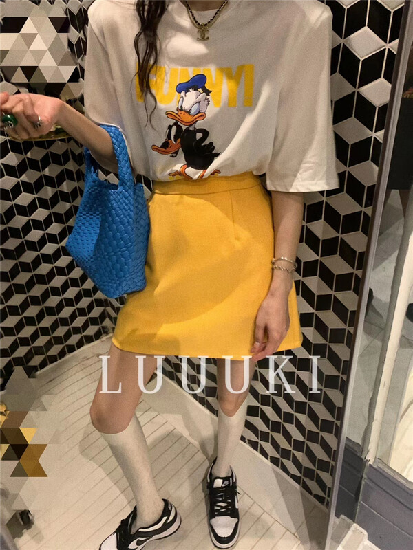 [luuki] Donald Duck print loose short sleeve T-shirt 23065# ozq