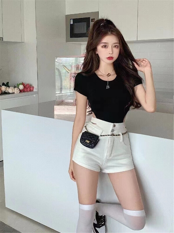 [a +] high waist, slim and versatile denim shorts 11571# ozq