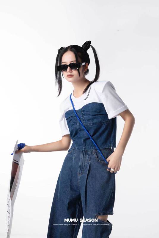 New in early summer! [Mumu sea] stitching fashion versatile short sleeve T-shirt 2169# zxl