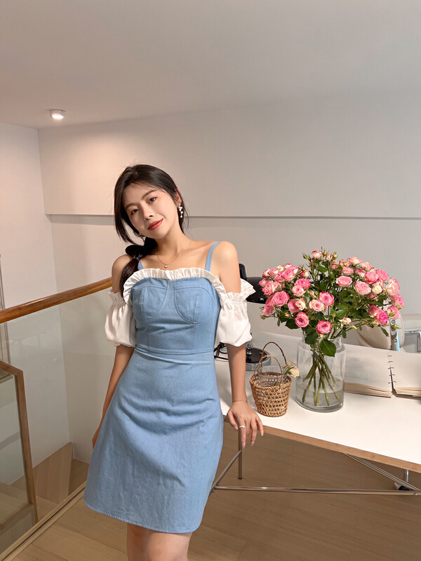 [Cr] contrast color aging gentle fashion dress 6138# PCZ