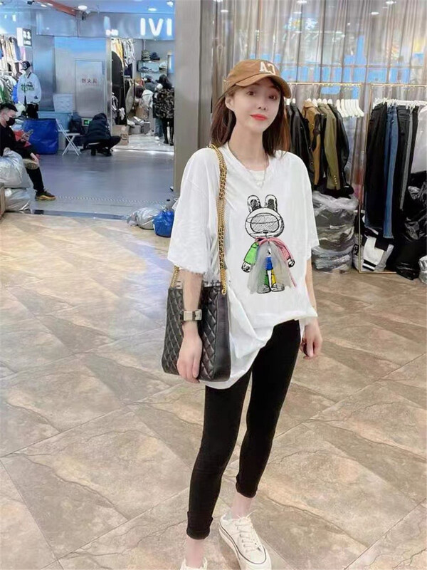 [Jin Han] cartoon three-dimensional flower loose short sleeve T-shirt (detachable with flowers) ys1-8573# ozq