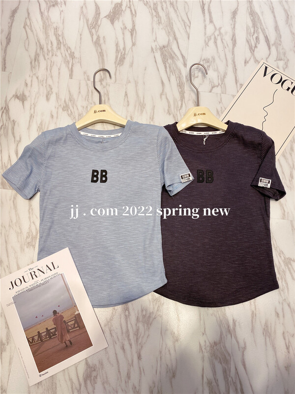 New year in early spring! [JJ. Com] Korean BB letter slim short sleeve T-shirt 2238# LSW