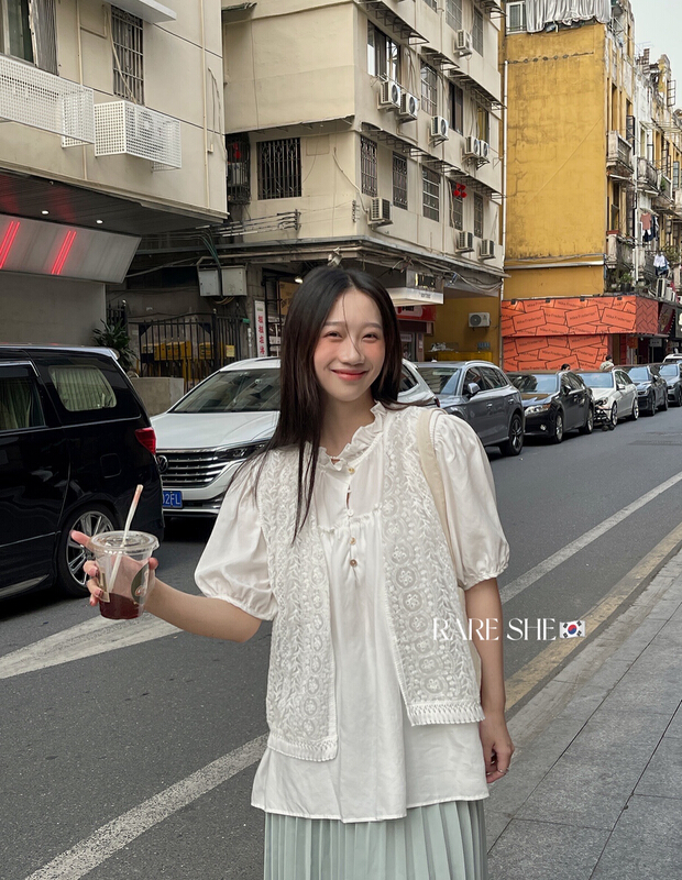 goods in stock! [rare she] stand up collar temperament gentle style blouse (with LACE VEST) 5208# LSW