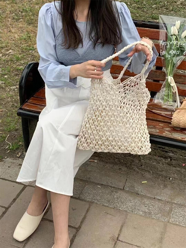 [misslan] Korean version fried dough twist rope woven shoulder bag a058\xj