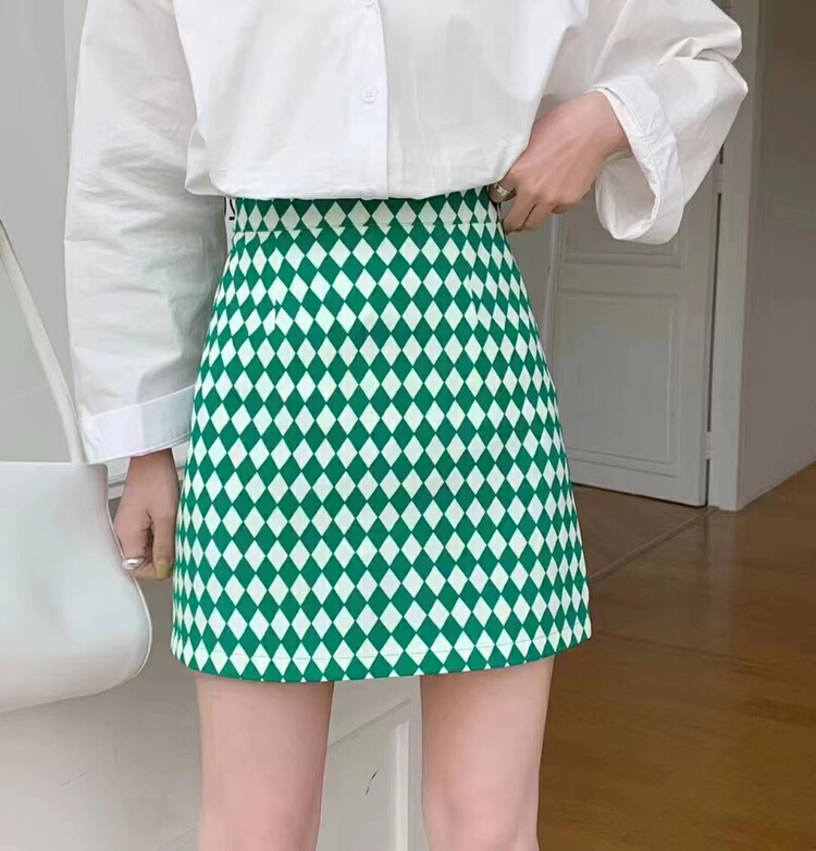 [Tongtong] Korean Plaid high waist skirt 010086# hjy