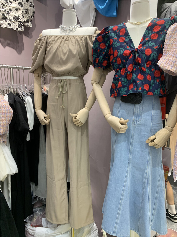 [SME +] one shoulder style short blouse + medium length skirt suit 5202# cqw