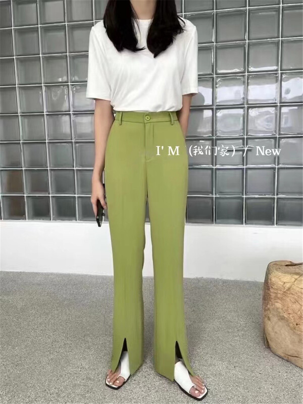 [I'm] temperament semi elastic waist slit trousers ys1-901# cqw