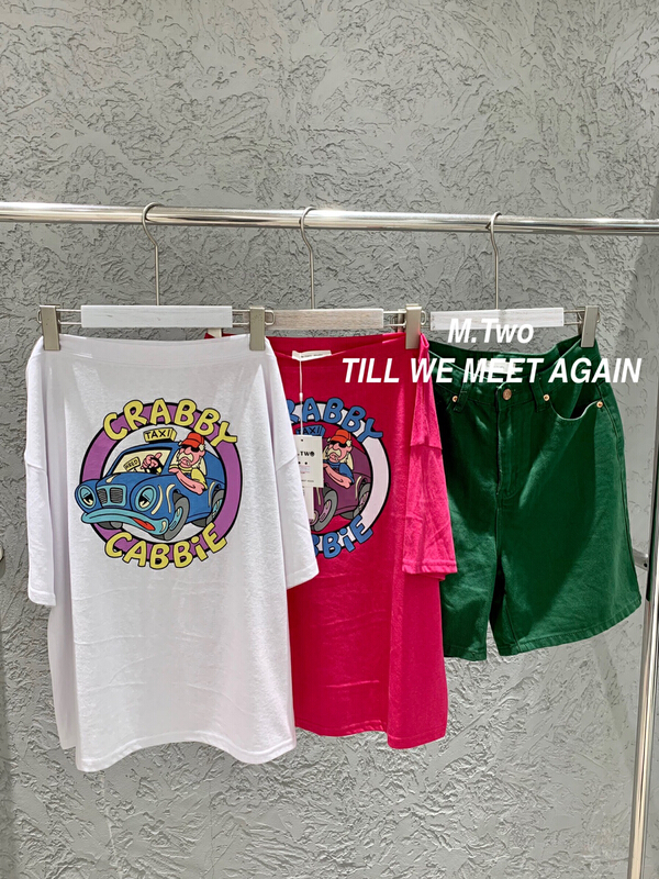 goods in stock! [m.two] Auto Off Shoulder printed short sleeve T-shirt 7777# hyy