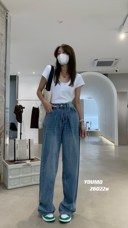 Summer new! [suxinlan] label design wide leg boyfriend jeans 26022# LSL