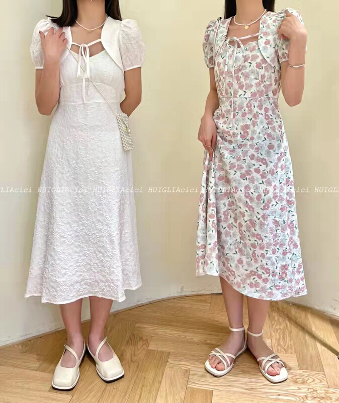 New in early summer! [Cinderella CICI] Korean bubble sleeve shawl + floral sexy suspender dress set ys1-8016# ZSY