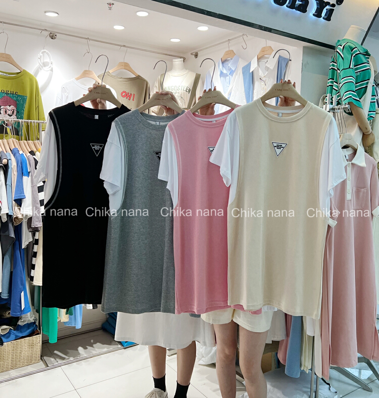 New in early summer! [Yi Jia Yi] Korean casual loose lazy cotton fake two piece dress k6621# cqw