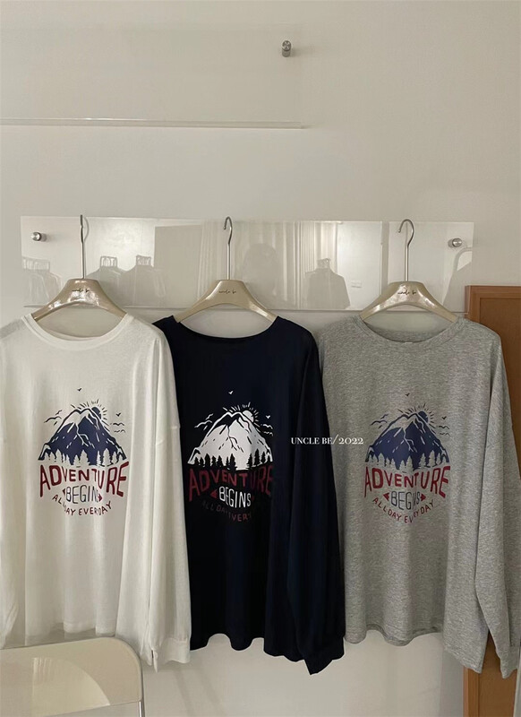 [UNC be] Korean loose Fuji Mountain printed long sleeve T-shirt 3083\xyy