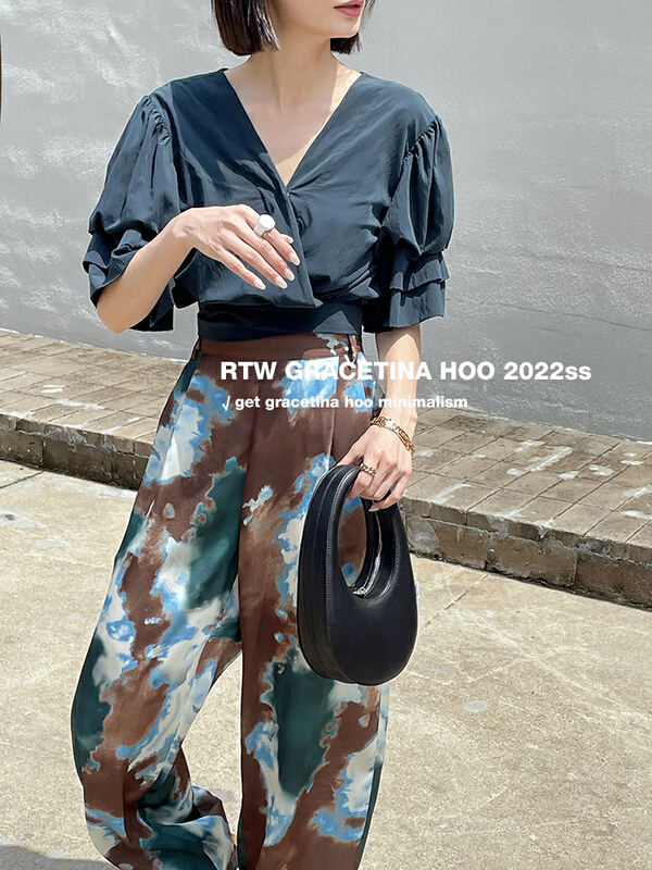 【GRACETINA HOO】復古泡泡袖短款綁帶襯衫  CS5147#  ZXL