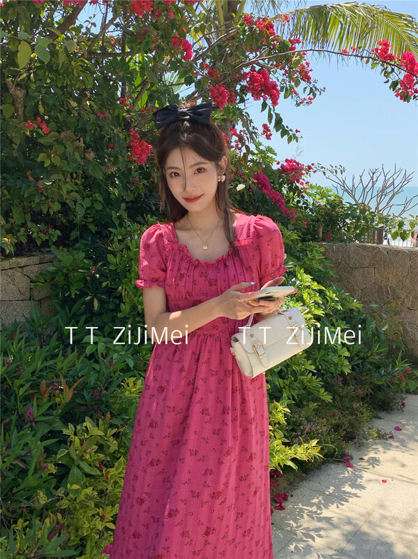 New in early summer! [self beauty] Korean lady floral high waist dress 6256# hjy