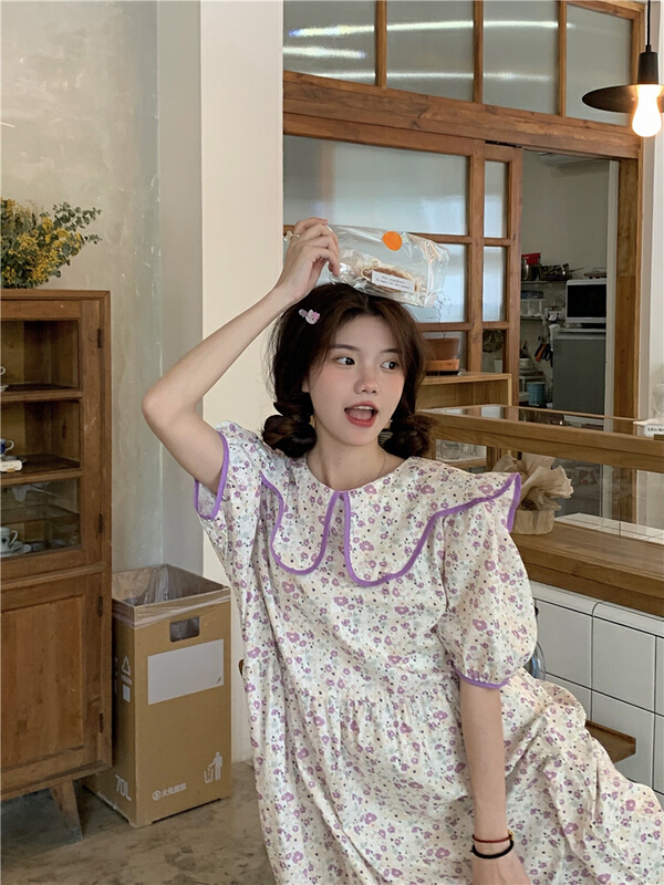 [dolly] Korean sweet doll collar floral loose dress 5100# LSW