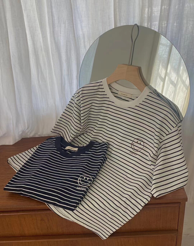 New in early summer! [love] Korean ins versatile slim stripe short sleeve T-shirt z0823# HBx