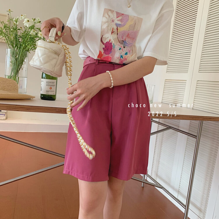 New in early summer! [choco] Korean style simple high waist suit five point casual shorts (with belt) 8220# HBx