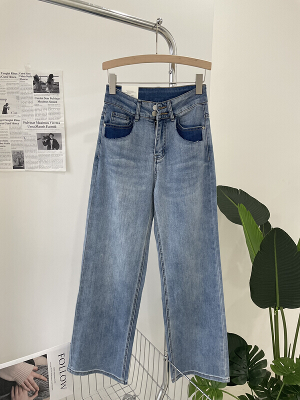 [Zoe Han jeans] Korean fashion double button straight jeans t9918# ozq