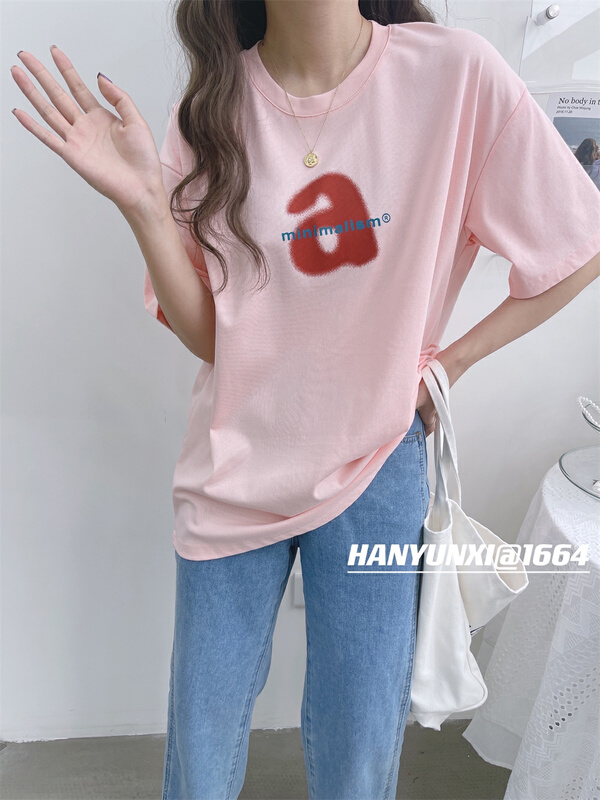 [Han Yunxi] Korean loose large letter a short sleeve T-shirt 1664# CLS