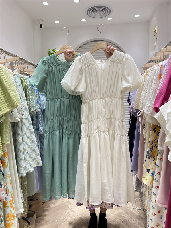 [of white] Korean style V-neck dress 881515# hjy