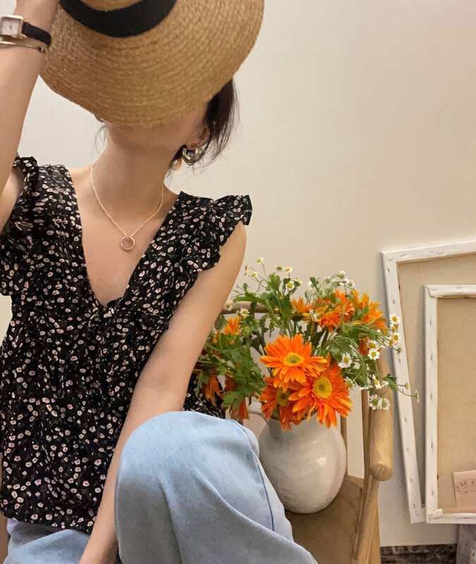 [X.C] V-neck floral bandage doll chiffon shirt 283# WPL