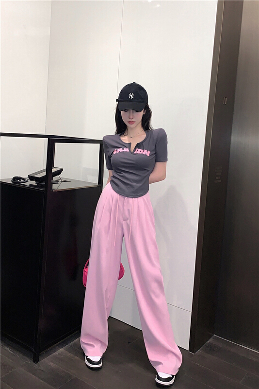 [c.h.z] slim drape, lace up, versatile wide leg casual pants 80067# WTT