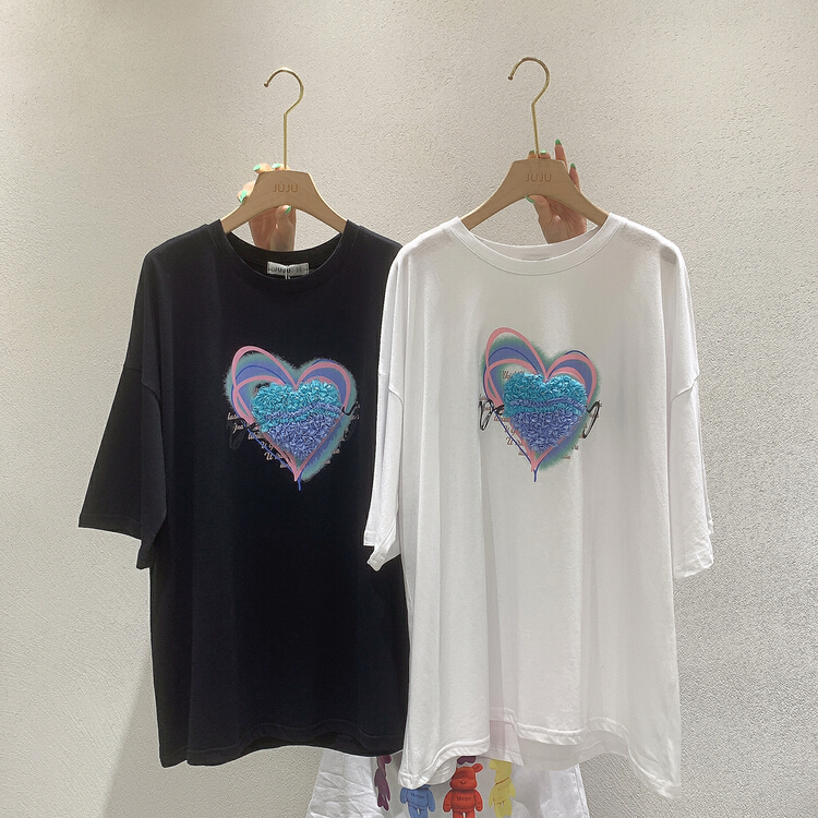 [Juju] three dimensional flower love short sleeve T-shirt 90009# LSL